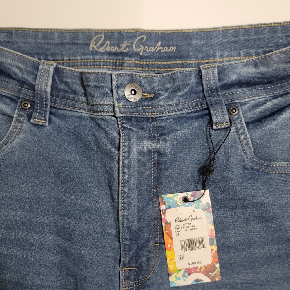 Robert Graham Merton Light Indigo Jeans Mens 38x34 New OF5357-452 Denim Pants